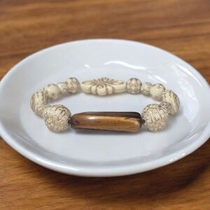 Handcrafted Tiger's Eye & Acrylic Bead Bracelet 8-10"